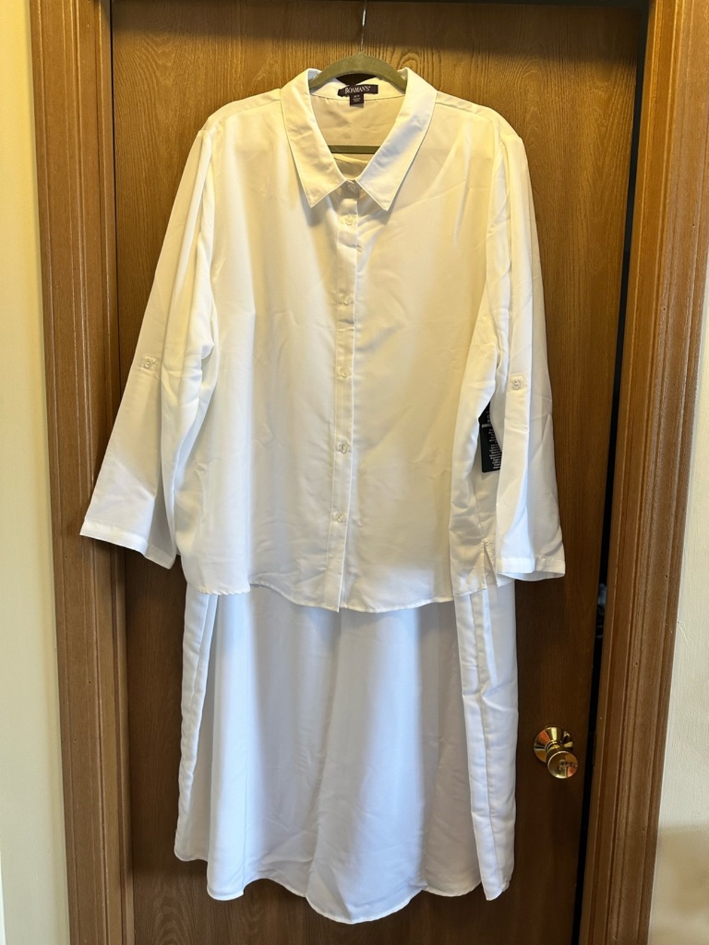From Roman’s, White Long Sleeve Button-Front Tunic Dress